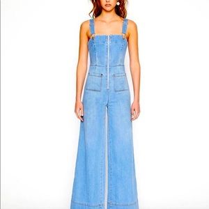 Alice Mc Call Quincy Overalls size US8 EU40 AU12 blue stretch denim wide leg.